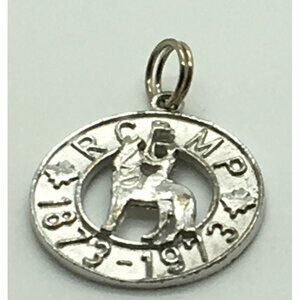 RCMP Sterling Silver Charm  Canadian Mounty Police Maple Leaf 1873-1973 Disk